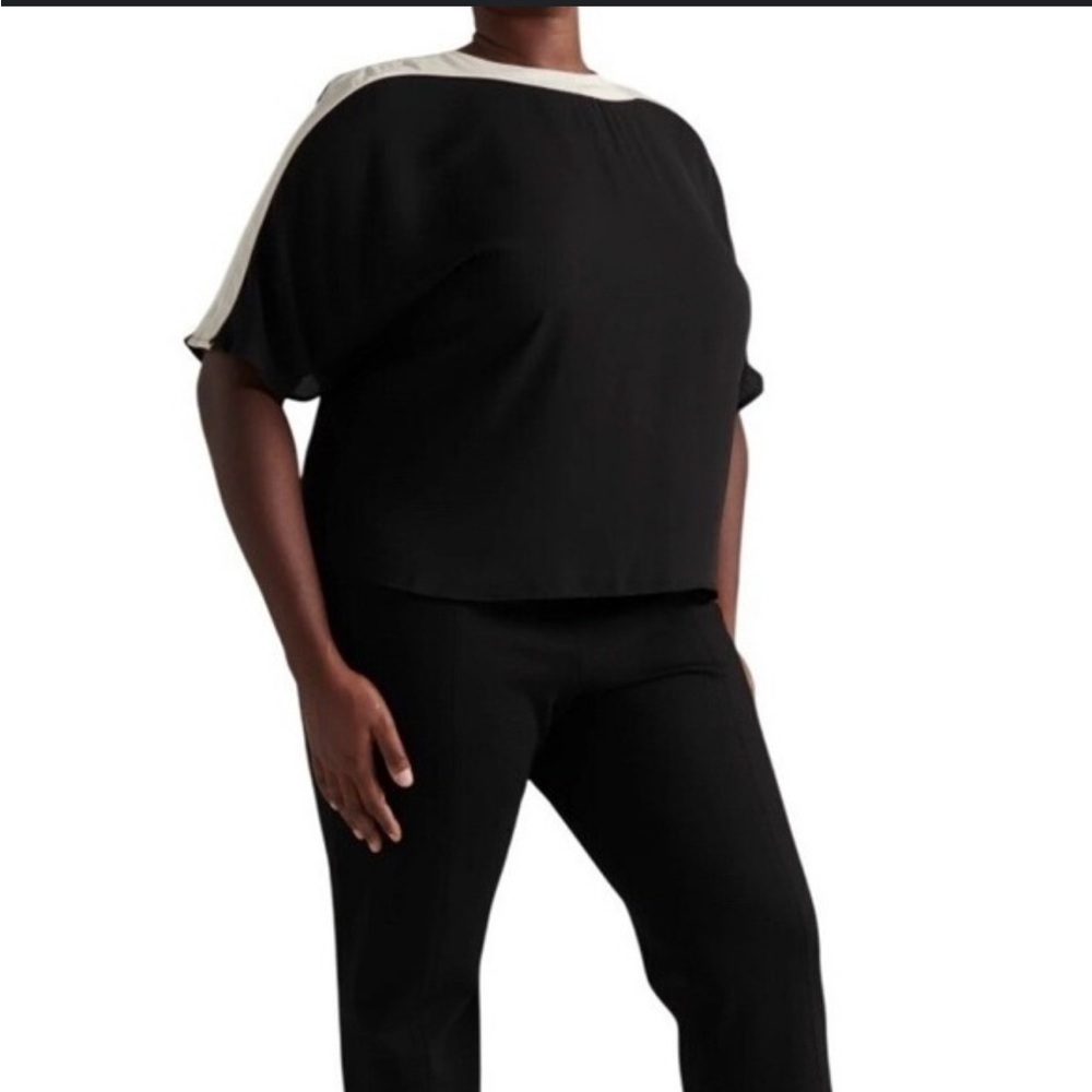 Pari Passu Georgette Marni black ivory top blouse minimalist chic blouse size 18